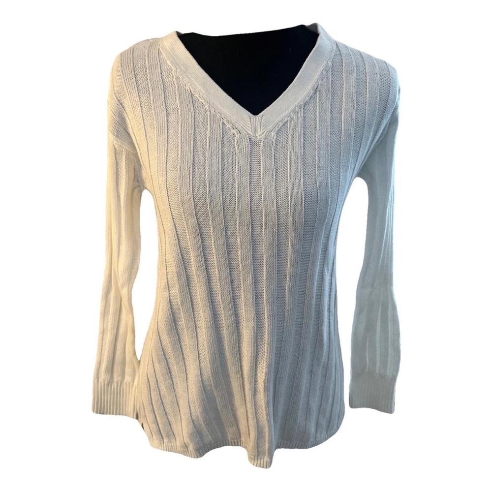 NWT Talbots V-Neck Ribbed White Knit Sweater